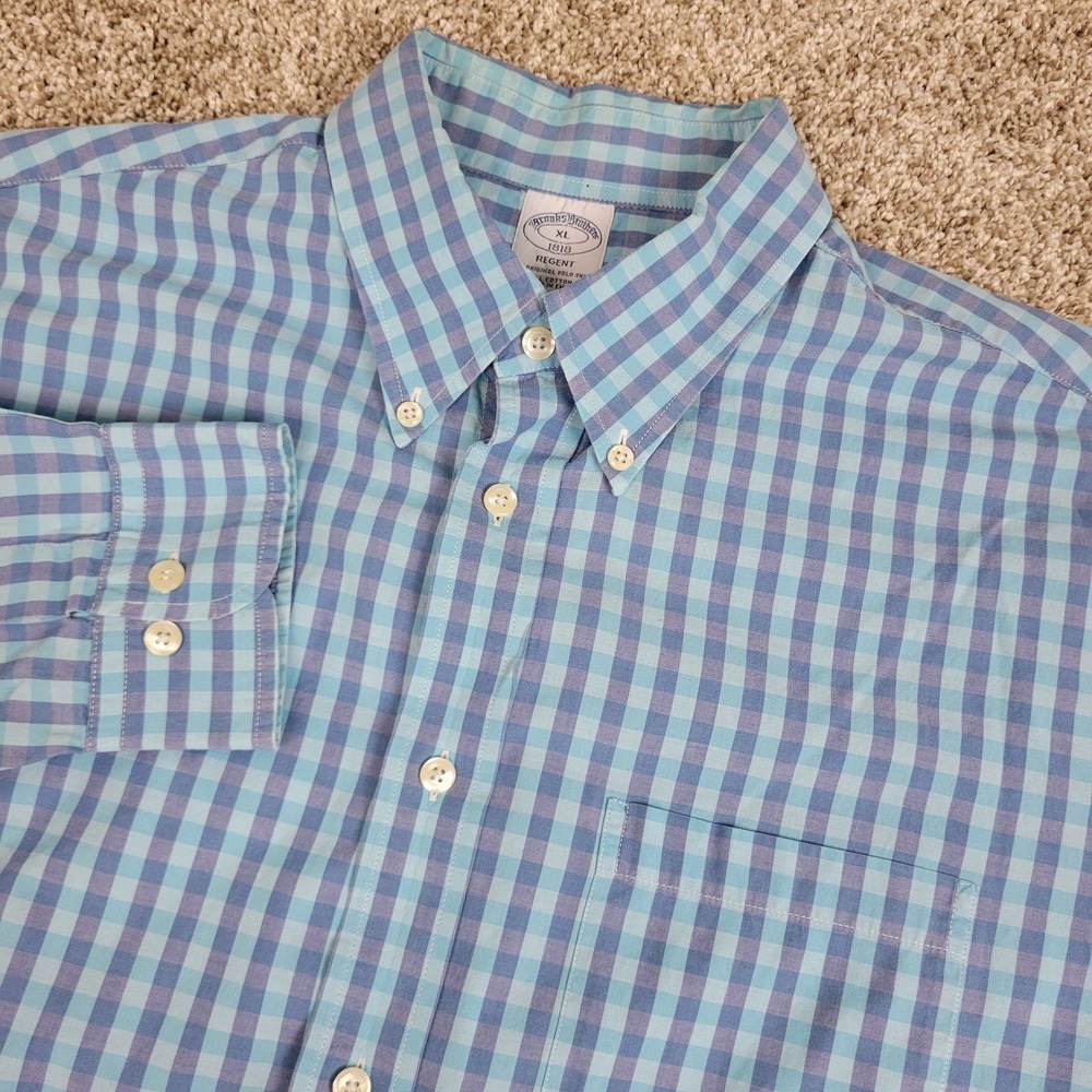 Brooks Brothers Regent Mens XL Blue Gingham Check Button Down‎ Long Sleeve